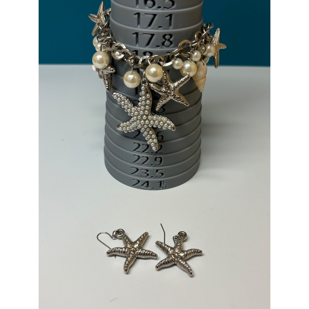 Nautical Starfish Shell Pearl Charm Bracelet and Starfish Dangle Earrings Set - Picture 4 of 9
